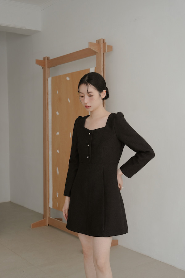 小香風長袖短洋裝(黑) 
