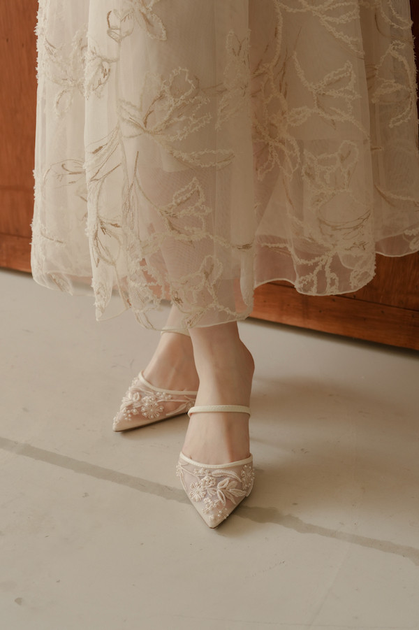 刺繡蕾絲網紗長裙(米) 