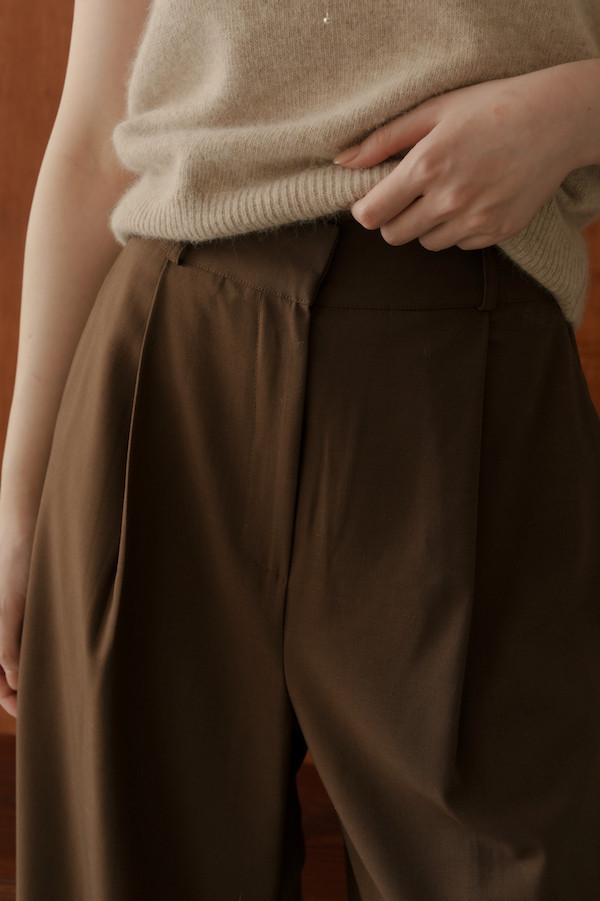 高腰落地時髦西裝褲(深咖) 