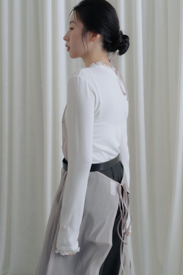 透膚薄紗造型綁帶罩衫(淺紫) 