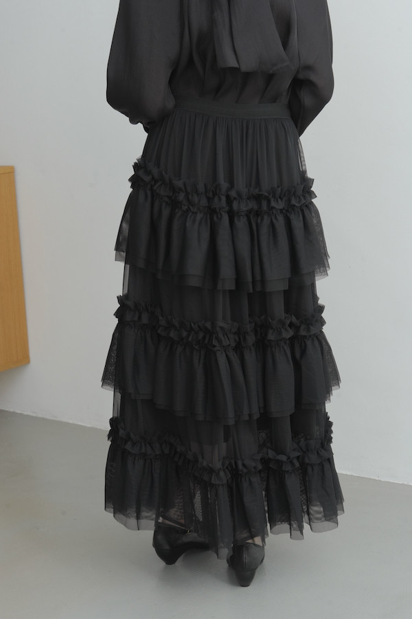 多層次網紗造型長裙(黑) 