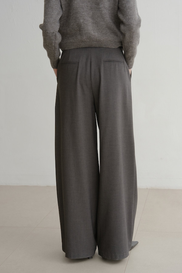 高腰落地時髦西裝褲(深灰) 