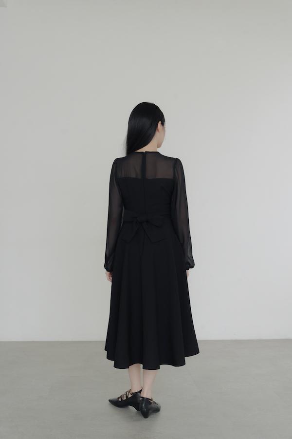 V領雪紡透膚長洋裝(黑) 