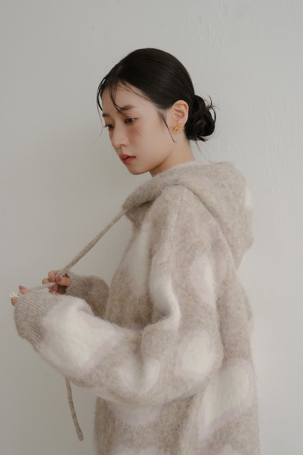 暈染愛心連帽毛衣(淺灰) 