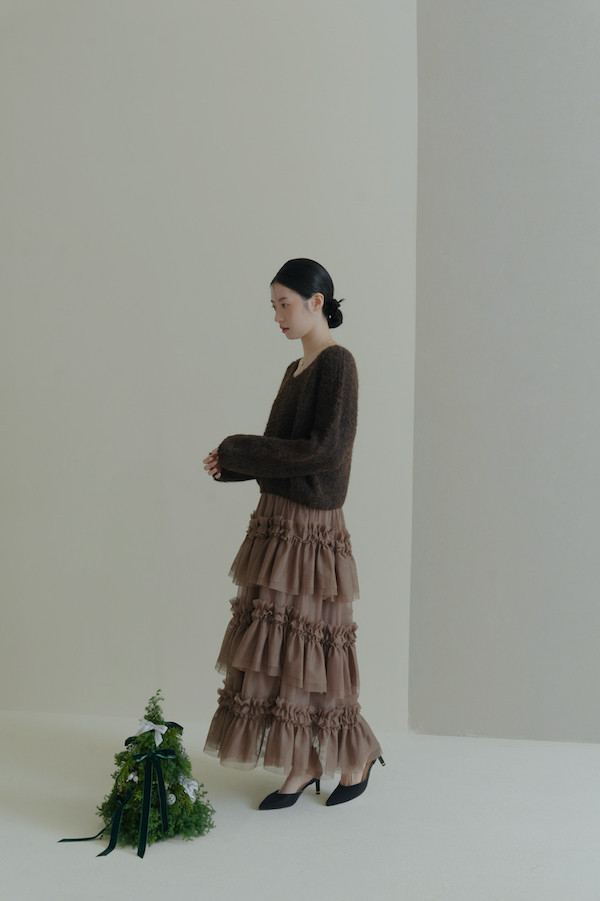 多層次網紗造型長裙(深咖) 