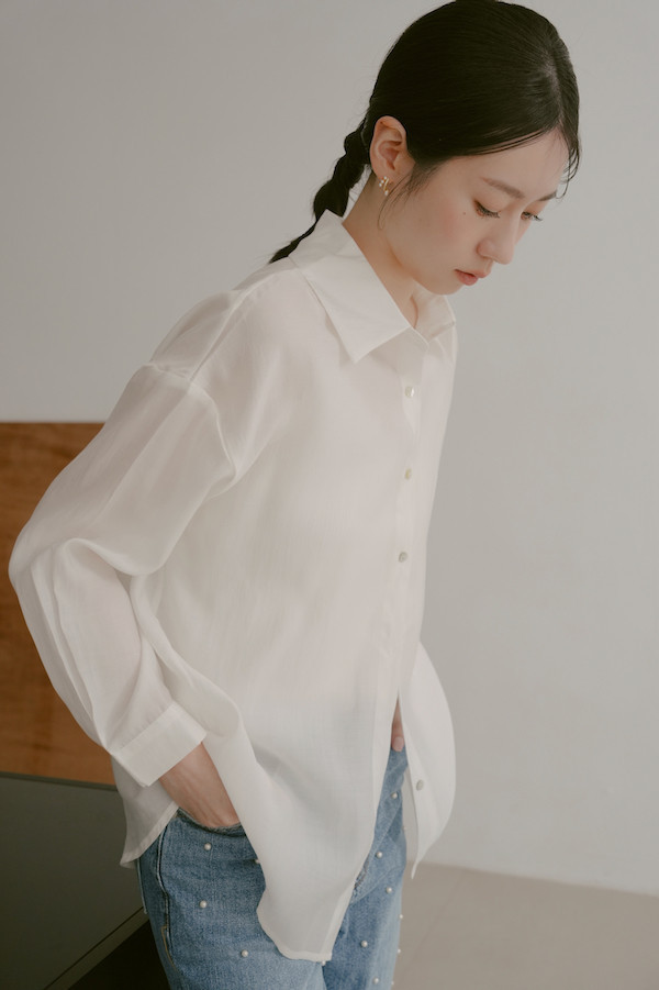 附背心透肌感襯衫(白) 