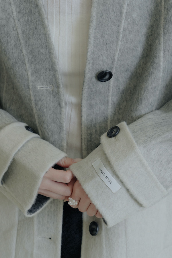 漸層大口袋純羊毛大衣(灰) 