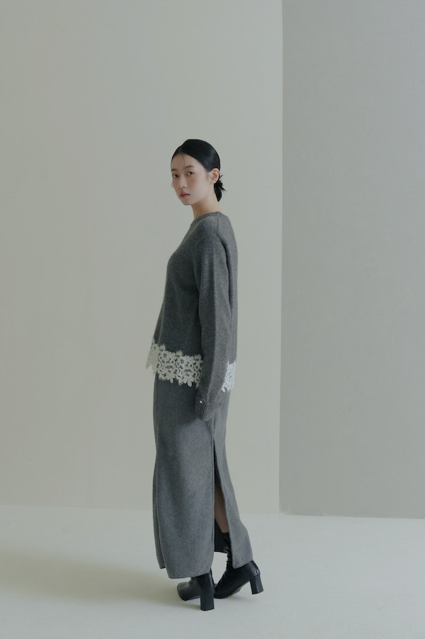 簡約後開衩保暖長裙(灰) 