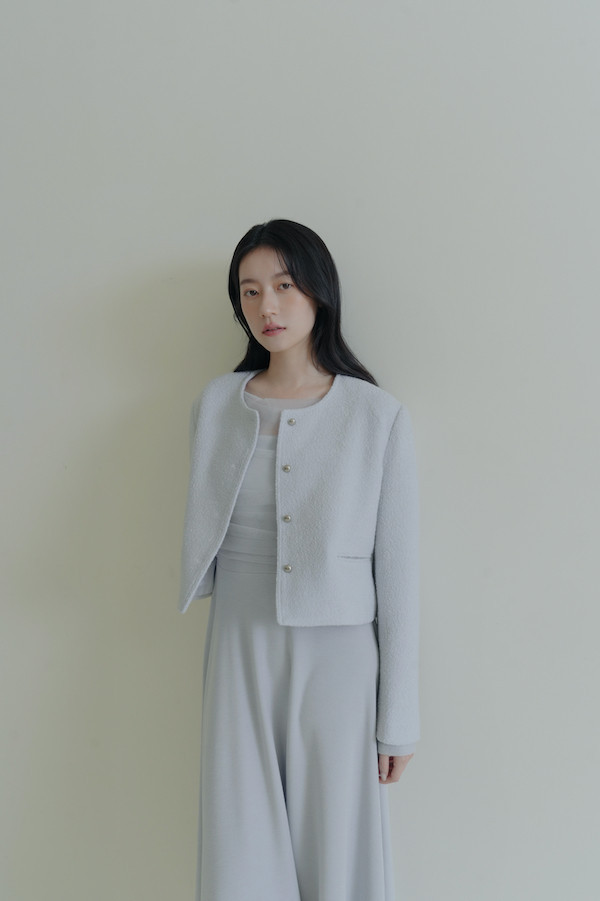簡約圓釦小香風外套(淺藍) 