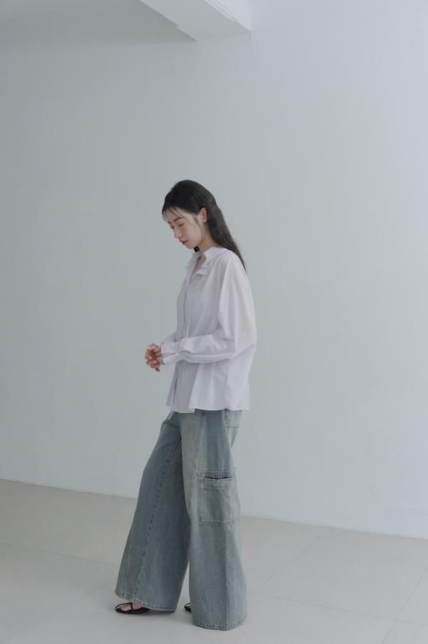 荷葉領口春日感上衣(淺紫) 