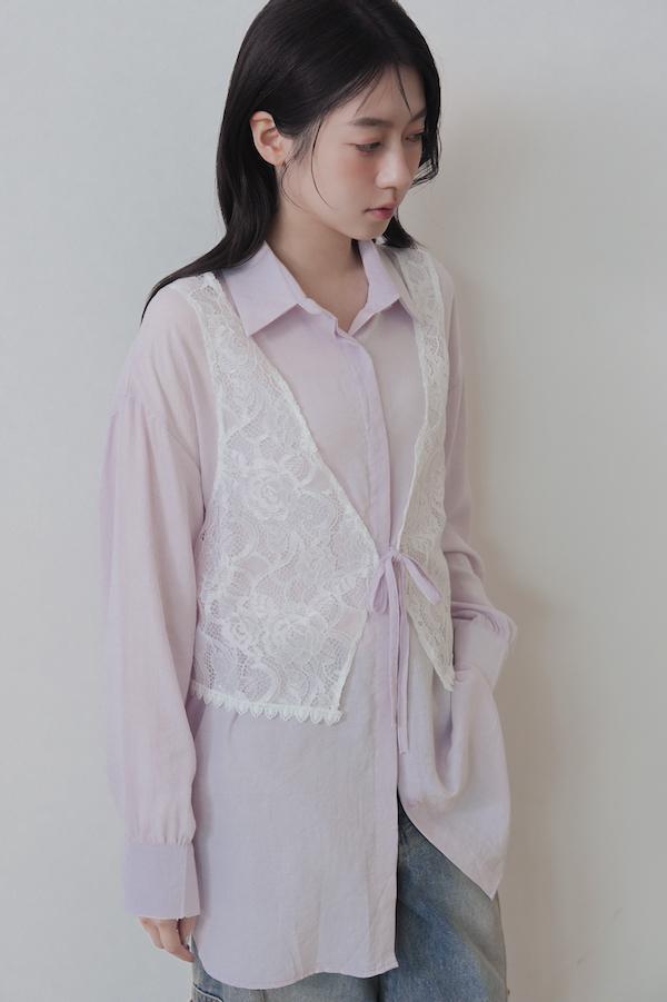 拼接蕾絲背心日感襯衫(淺紫) 