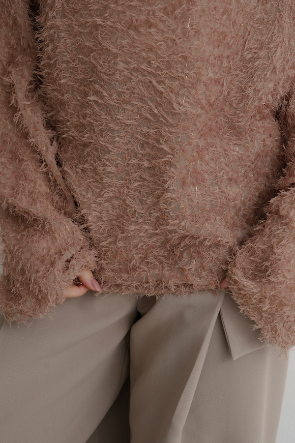 Ｖ領亮亮毛毛上衣(橘咖) 