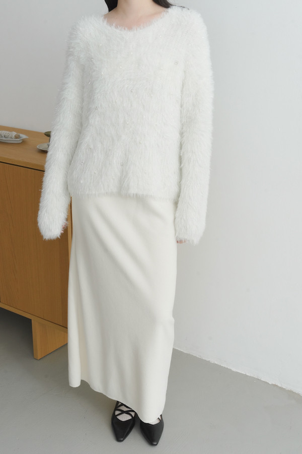 水鑽珍珠閃亮毛毛上衣(白) 