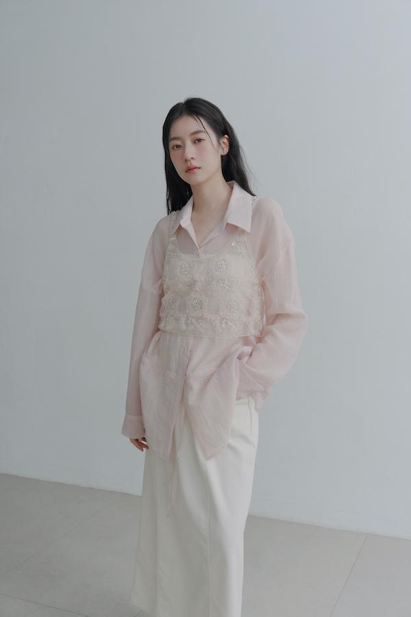 雛菊花亮片珠繡背心(米白) 