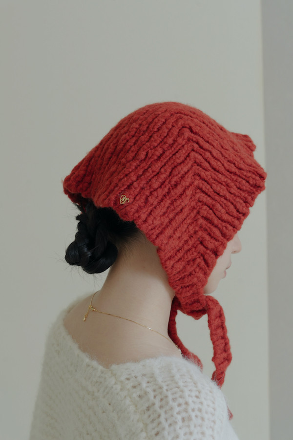 愛心金標針織羊毛帽(深咖/白/紅) 