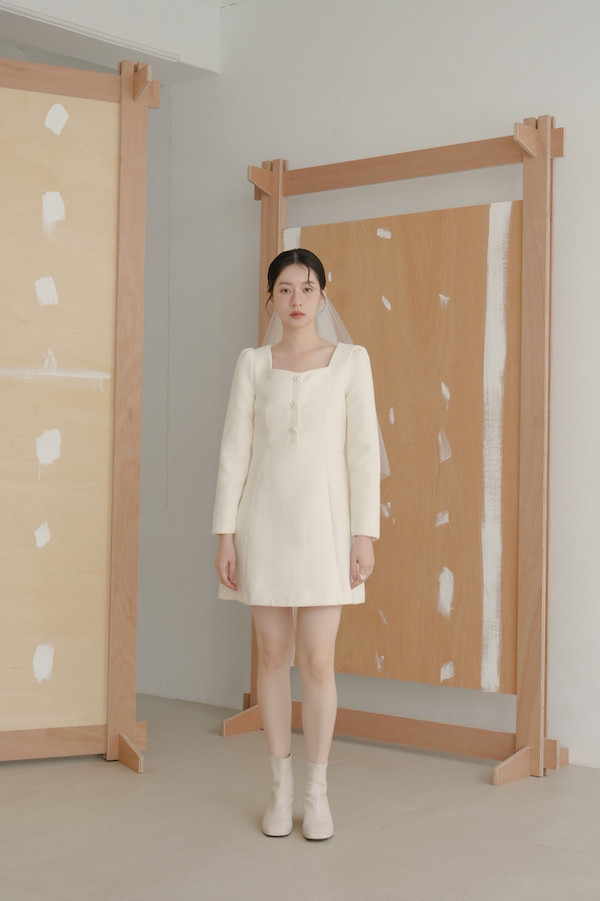 小香風長袖短洋裝(白) 