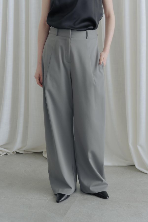 後腰鬆緊落地西裝褲(深灰) 