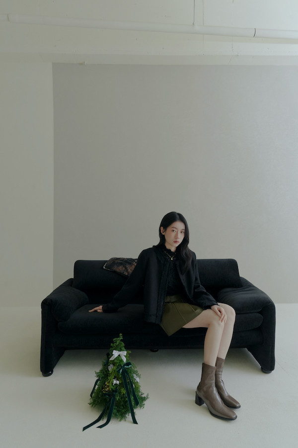 無領毛毛鬚邊外套(黑) 