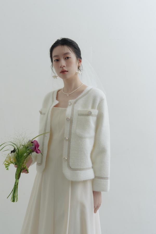 彩線縫邊親膚口袋外套(白) 