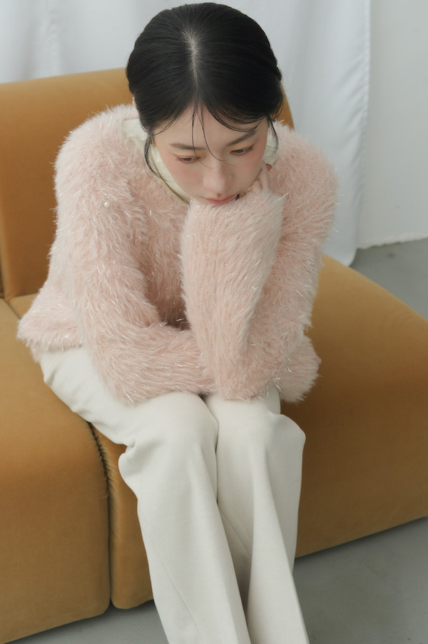 水鑽珍珠閃亮毛毛上衣(粉) 