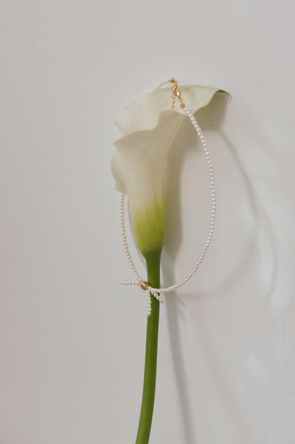 珍珠蝴蝶結串珠頸鍊 