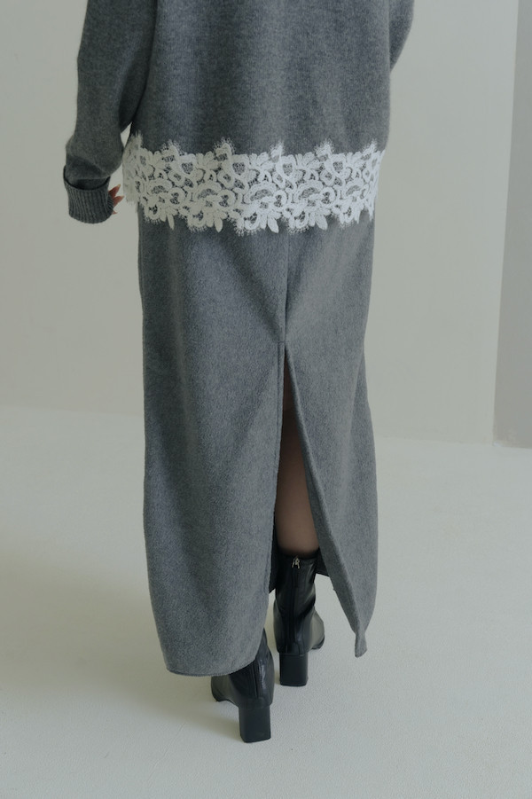 簡約後開衩保暖長裙(灰) 