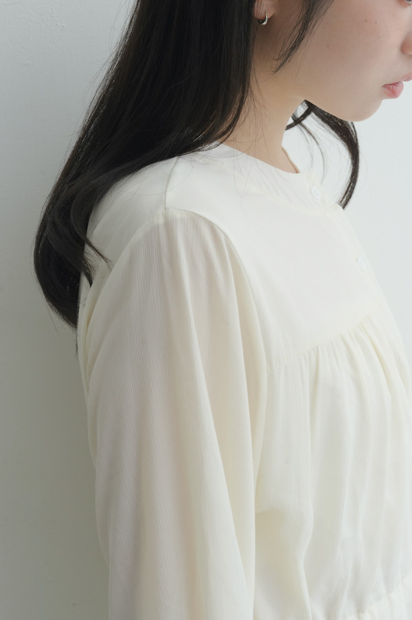 腰部抽繩雪紡長洋裝(米白) 