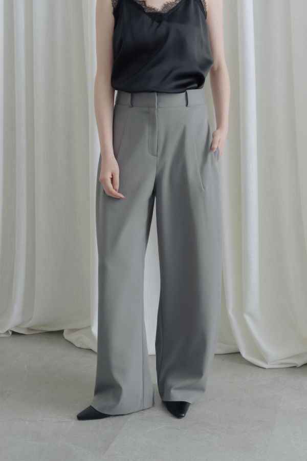 後腰鬆緊落地西裝褲(深灰) 