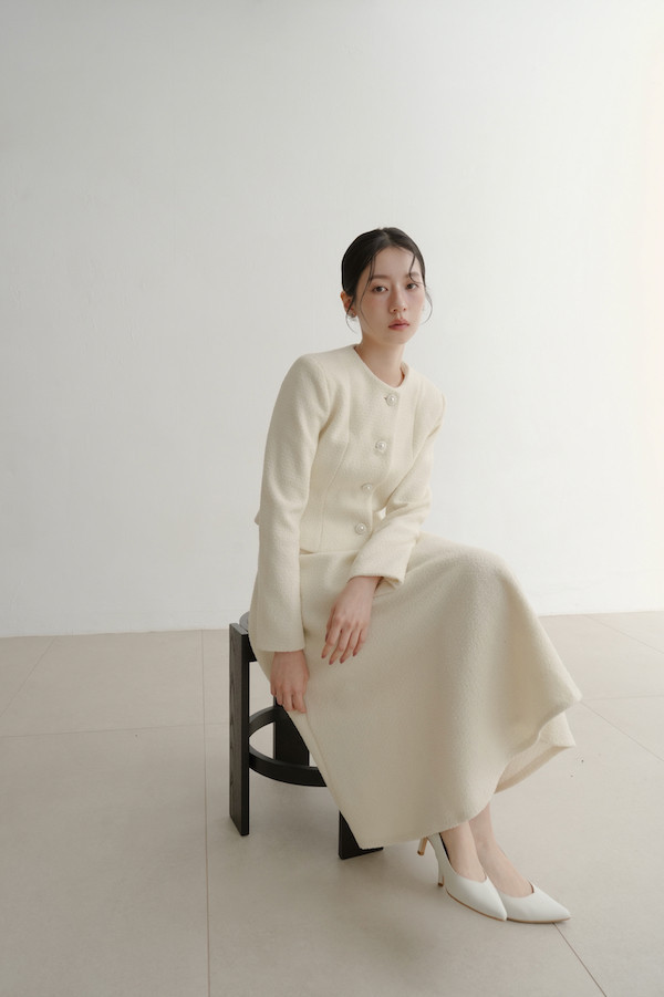 無領小香風長袖外套(白) 