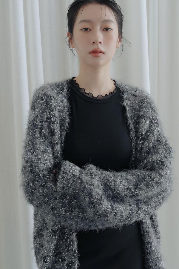 立體混色線圈針織外套(深灰黑) 