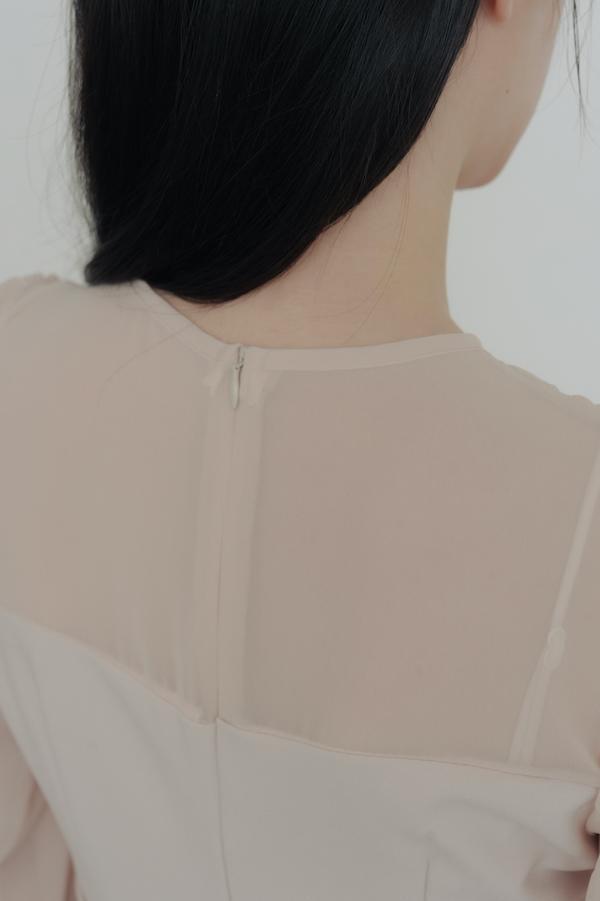 V領雪紡透膚長洋裝(裸膚) 