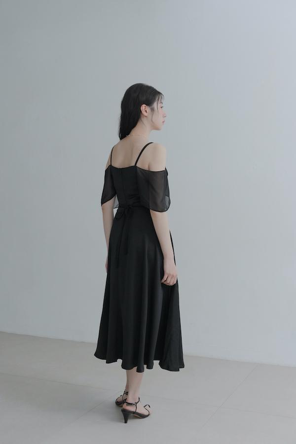 垂領卡肩雪紡洋裝(黑) 
