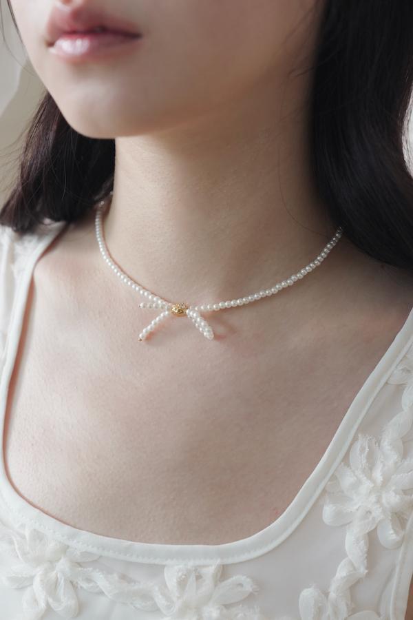 快閃-珍珠蝴蝶結串珠頸鍊 