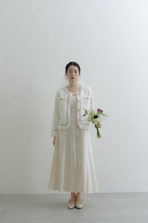 彩線縫邊親膚口袋外套(白) 