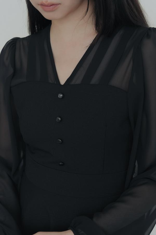 V領雪紡透膚長洋裝(黑) 