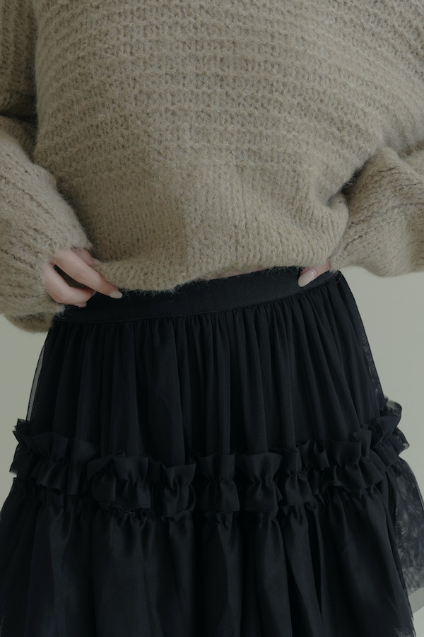 多層次網紗造型長裙(黑) 