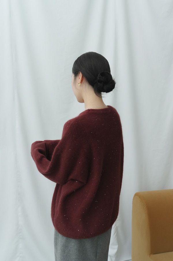 細緻閃亮柔軟毛衣(酒紅) 