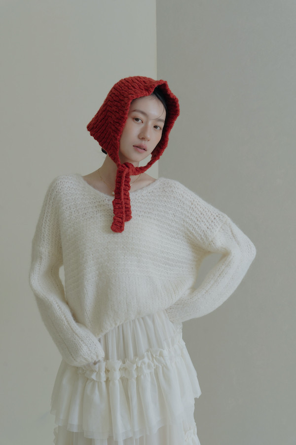 愛心金標針織羊毛帽(深咖/白/紅) 