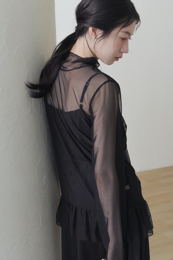 快閃-高密度網紗透肌感上衣(黑) 