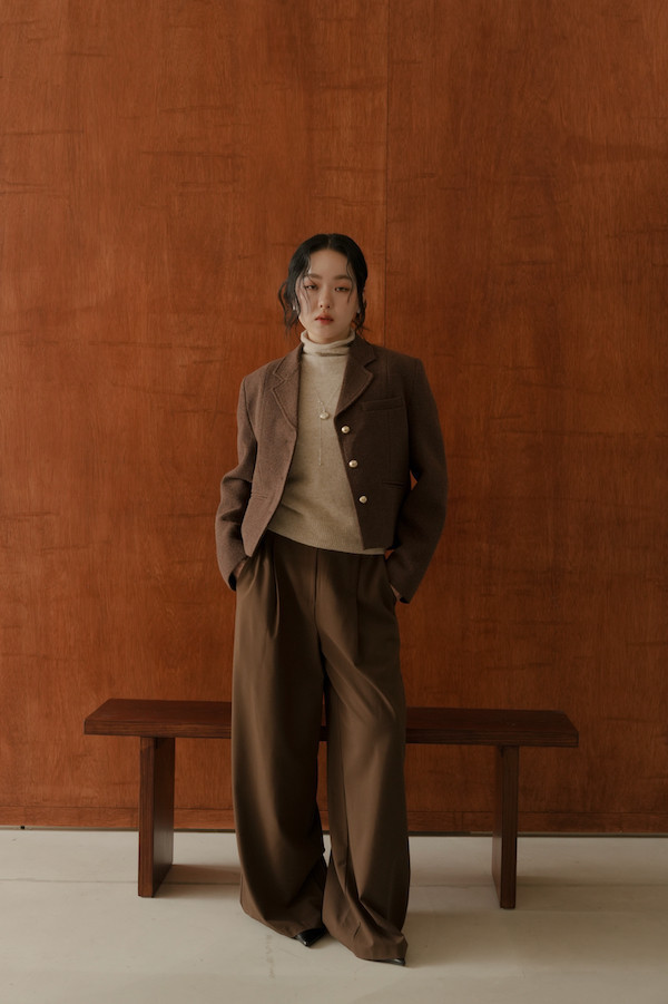 高腰落地時髦西裝褲(深咖) 