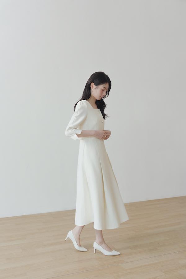 小香風七分袖簡約洋裝(白) 