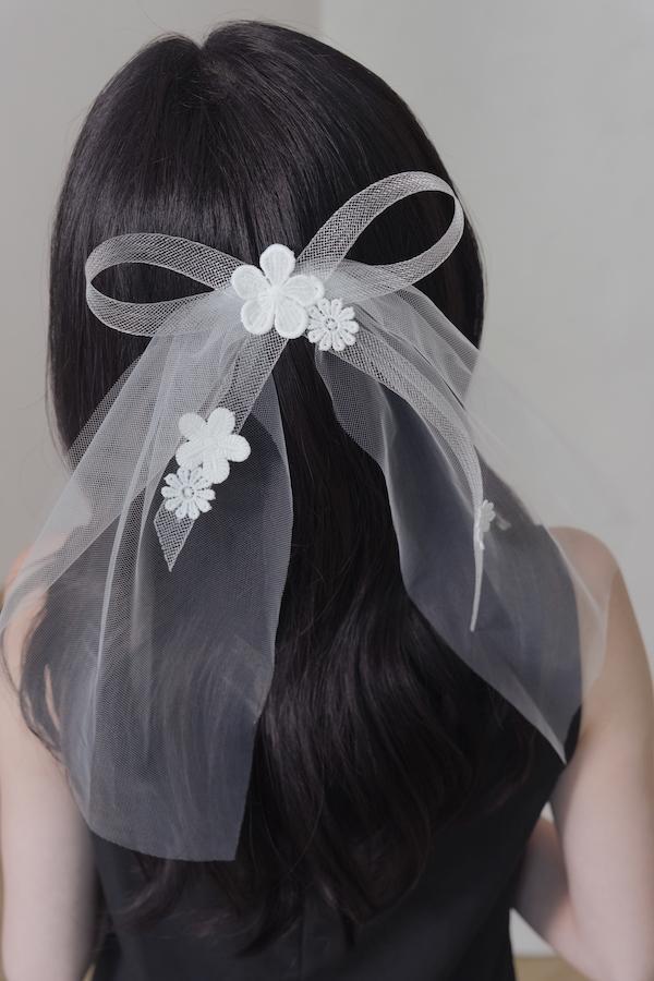 快閃-花瓣彈性網蝴蝶結頭紗 