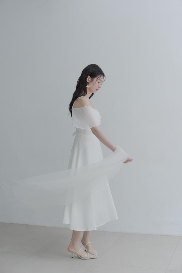 歐根紗毛邊鬚鬚絲巾(白) 