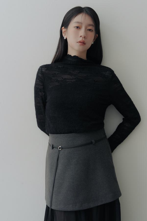 拼接透紗設計感長裙(灰黑) 