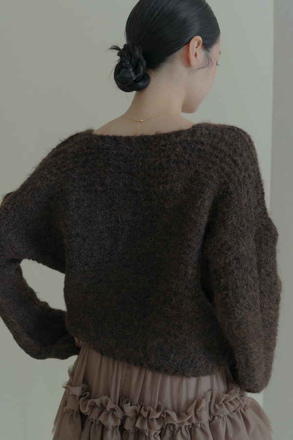 簡約Ｖ領針織落肩上衣(深咖) 