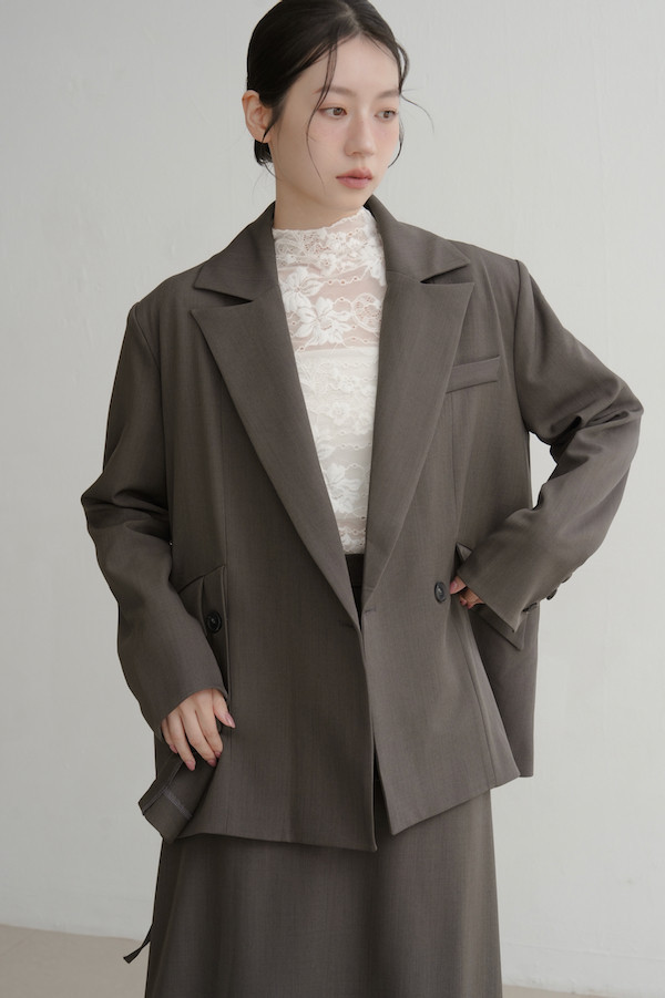 斜口袋側邊不規則西外(灰) 