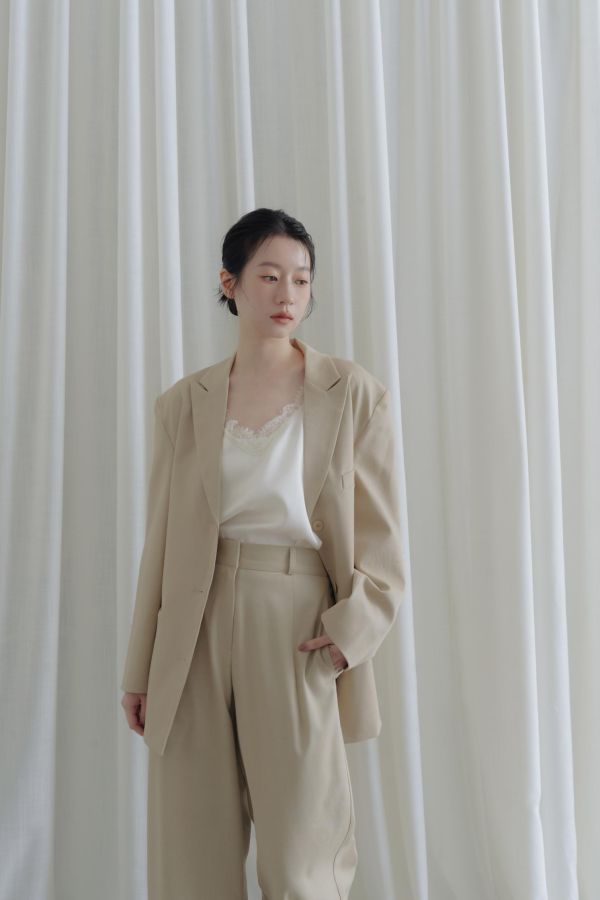 後腰鬆緊落地西裝褲(米) 