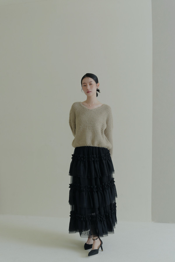 多層次網紗造型長裙(黑) 