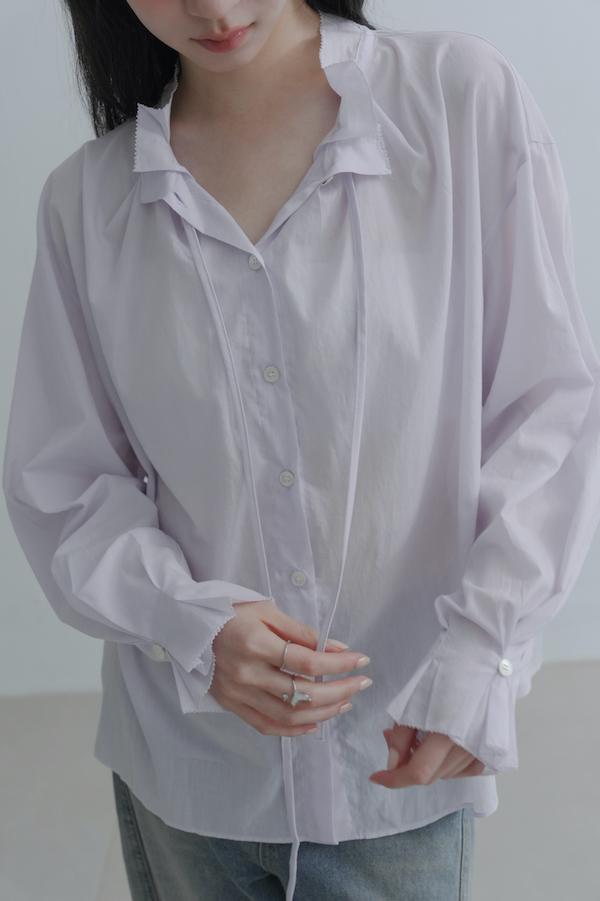 荷葉領口春日感上衣(淺紫) 