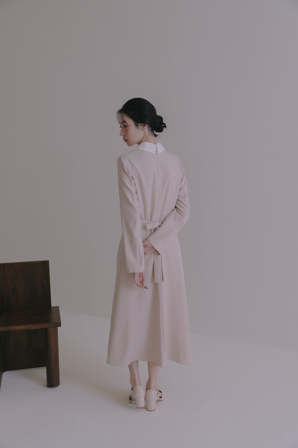 【SALE】假兩件襯衫領洋裝(杏) 